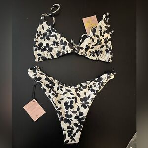 Skatie two piece bikini greenwich black and white floral